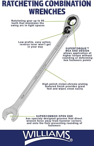 Miniatura 2 de Williams 1228RC Llave combinada de trinquete, 12 puntos, 78 pulgadas