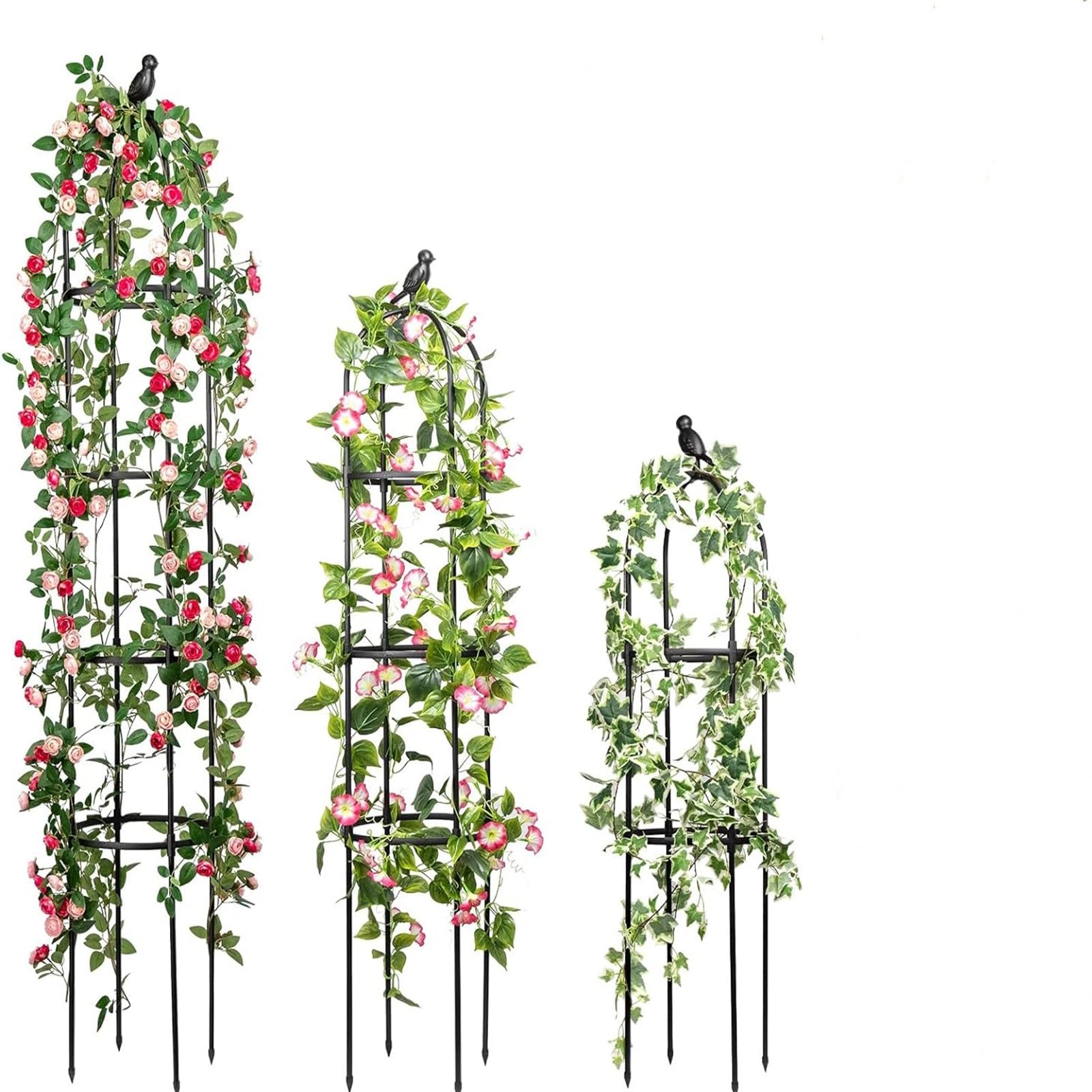 Garden Obelisk Trellis, Powder-Coated Steel, Pots Rustproof Metal Plant Flower Trellises,Clematis Vine Jasmine Support Outdoor Indoor,Tomato Cage,Plant Cages (Size : 20 * 145cm/0.7 * 4.8ft)