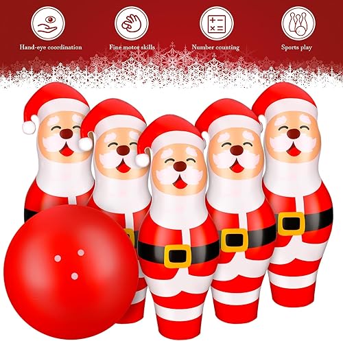 Miniatura 4 de Juego de bolos inflables gigantes de Navidad de 27 pulgadas, 7 unidades, Papá Noel, elfo, decoración para niños, Navidad, fiesta de cumpleaños,