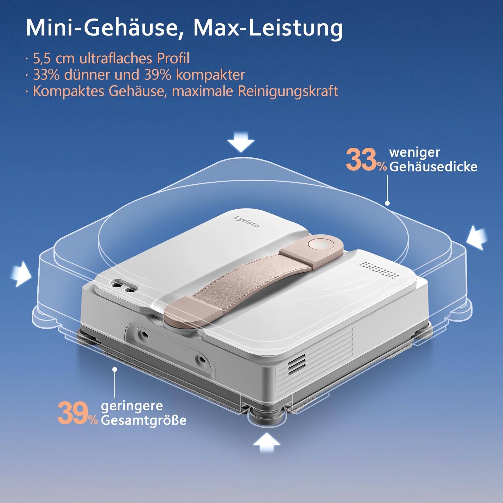 Lydsto WL07 Max Fensterputzroboter mit Sprühfunktion kompakt, Vier Ultraschall Wasserdüsen, Eckenreinigung, 8000Pa Elektrischer Fensterputzer 110ML Tank, 4 Reinigungsmodi (Weiß)