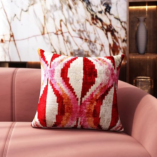 Miniatura 7 de CANVELLO Almohada decorativa hecha a mano con funda de cojín rellena de plumón suave terciopelo de seda cuadrada para sala de estar sofá y sillón