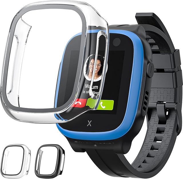 TiMOVO Case Compatible with Xplora X5 Play, 2-Pack Hard PC Case with Tempered Glass Screen Protector, Full-Coverage Anti Scratch Protective Watch Cover fit Xplora X5 Play Kids Smartwatch - Black/Clear
