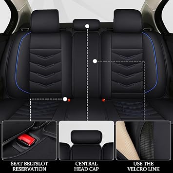 Car Seat Cover for Kia Stinger 2018-2023, Waterproof Durable Compatible Airbag, Premium Leather Seat Protector(5 Seats Standard,Black Blue)