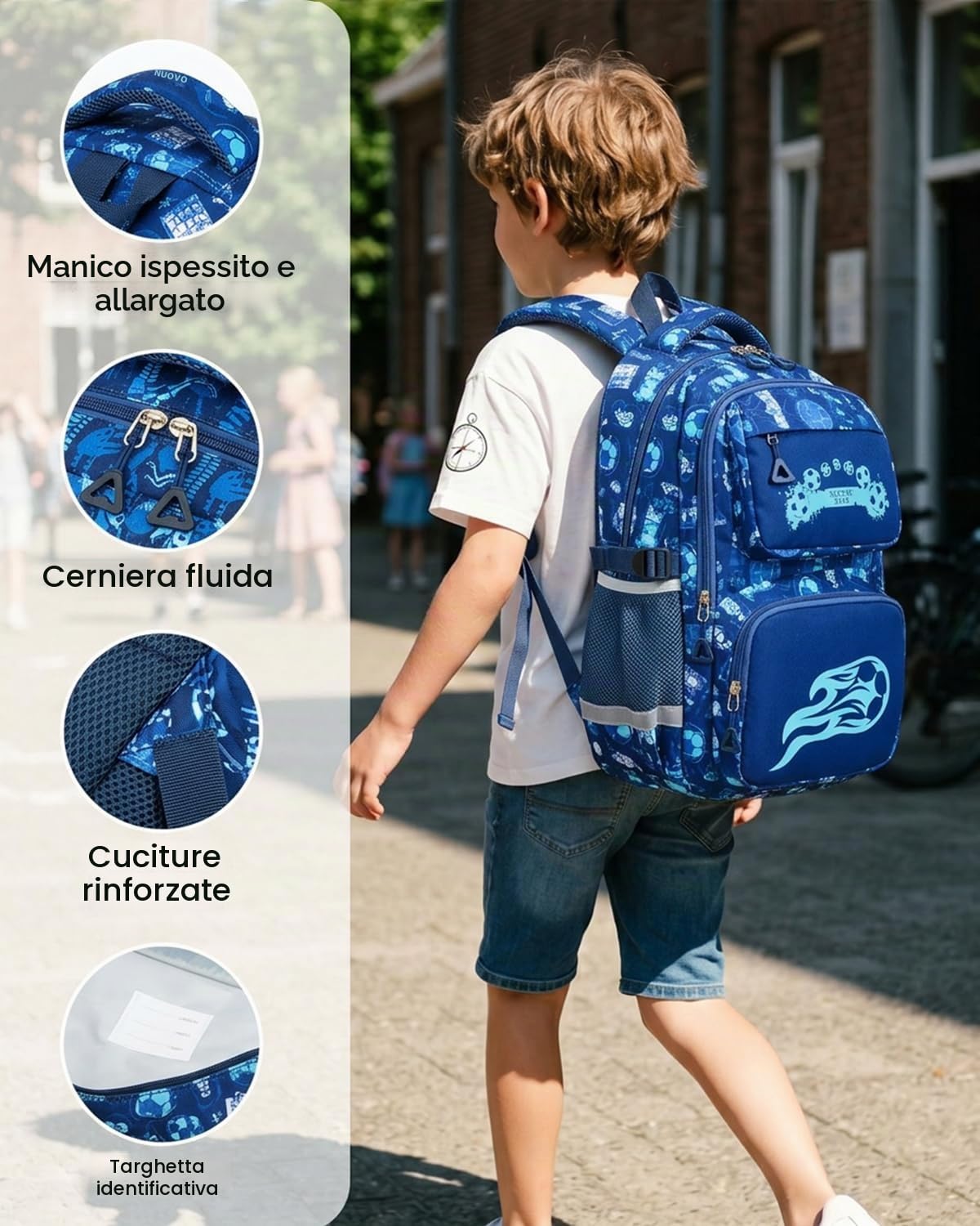 Amythe Zaino Scuola Ragazzi Classi da 1 a 4 Luminoso Leggero Moda, Calcio | Viaggio Riflettente Leggero Calcio Daypack Multitasche Capiente Resistente per Scuola Escursione Tempo Libero