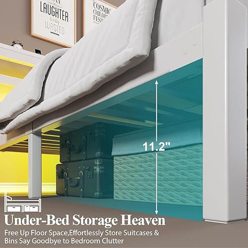 Miniatura 4 de Marco de cama tamaño Twin con cabecera de almacenamiento, cama plataforma industrial con estación de carga y luces LED, espacio de almacenamiento