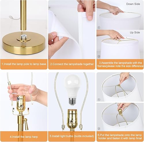 Miniatura 6 de 2 Pack 22"-30" Adjustable Height Table Lamps Set, Modern Gold Table Lamps with White Shade 3 Colour Temperature Pull Chain Tall Lamps for Living