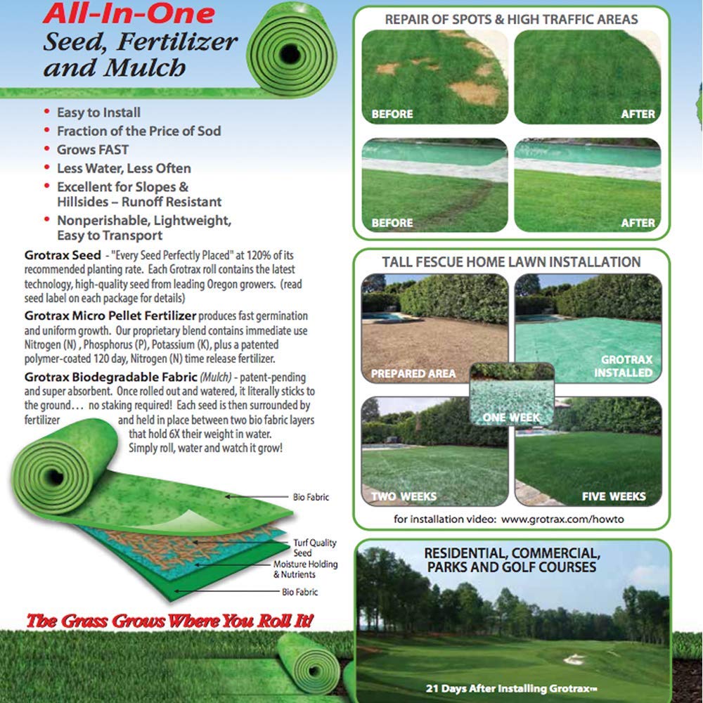 Grotrax Biodegradable Grass Seed Mat 100 SQFT Bermuda Rye Grass