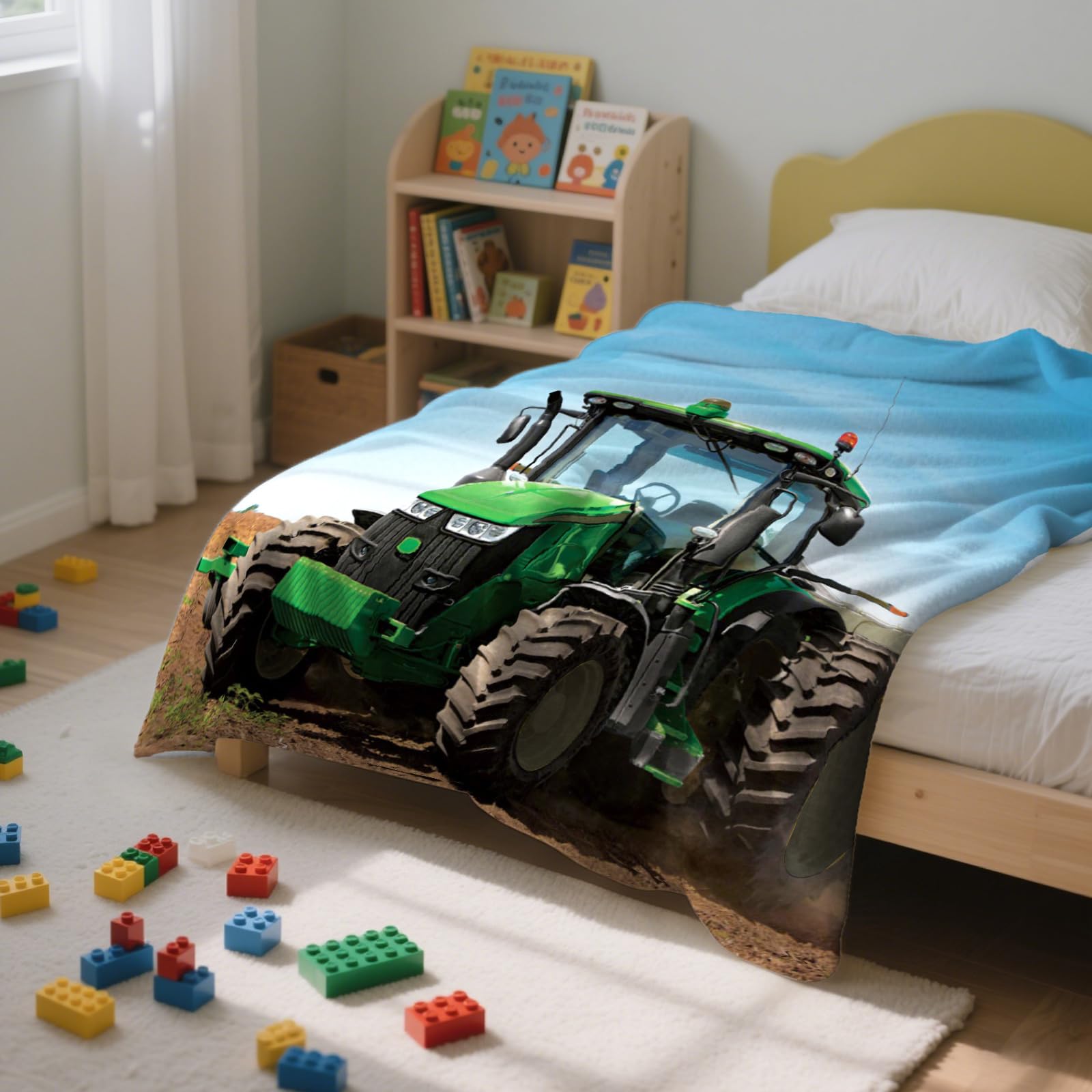 LXTOPN Coperta per trattore, coperta per bambini, a tema Farm, in flanella, calda e soffice, per ragazzi e ragazze (trattore blu, 150 x 200 cm)