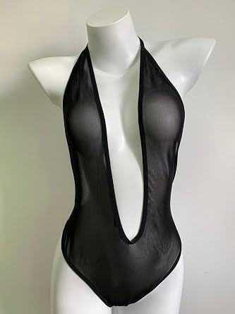 Sexy One Piece Swimsuit for Women Sheer Mesh Bikini Lingerie High Cut Bodysuit