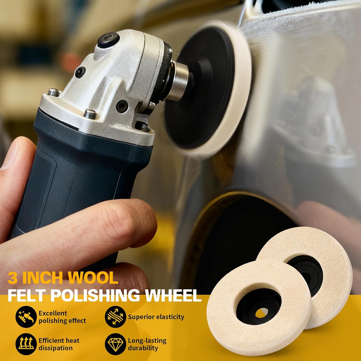 5 Pack 3" Wool Felt Polishing Wheel Discs for Angle Grinder Metal | Buffing Pads for Aluminum, Stainless Steel & Chrome. High-Density Australian Wool for Jewelry & Automotive Mirror Finish.