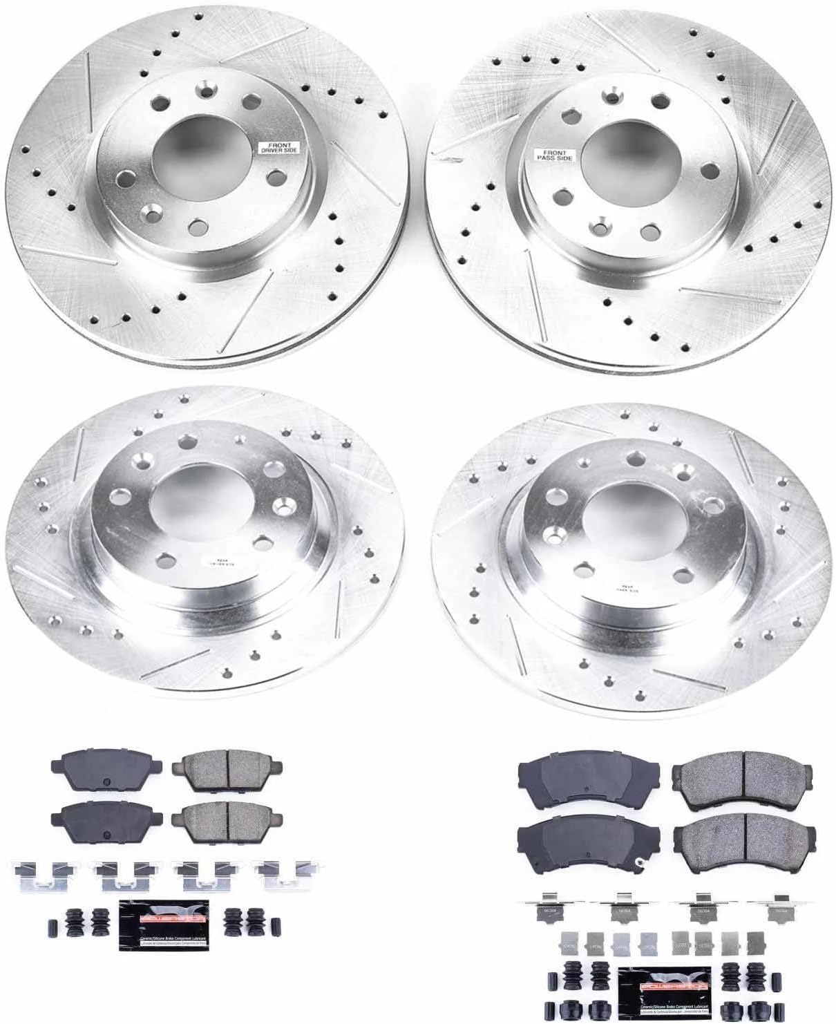 PowerStop Front and Rear Brake Kit For Ford Fusion 2006-12 |Lincoln MKZ 2007-12 |Zephyr 2006 |Mazda 6 2006-13 - Drilled and Slotted Disc Rotors with Ceramic Brake Pads Replacement, K200