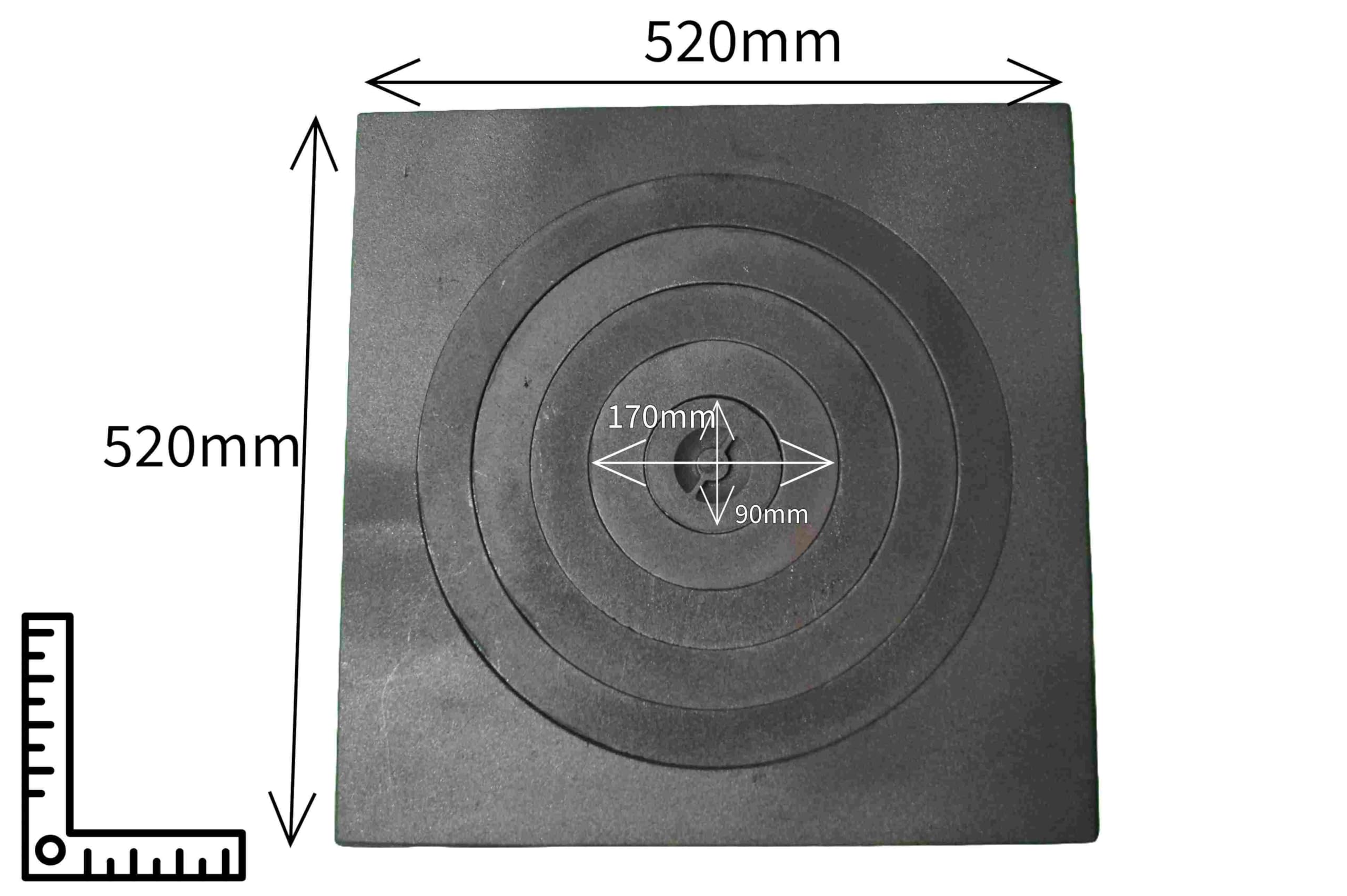 Placa para horno (520 x 520 mm, hierro fundido, anillos de hierro fundido)