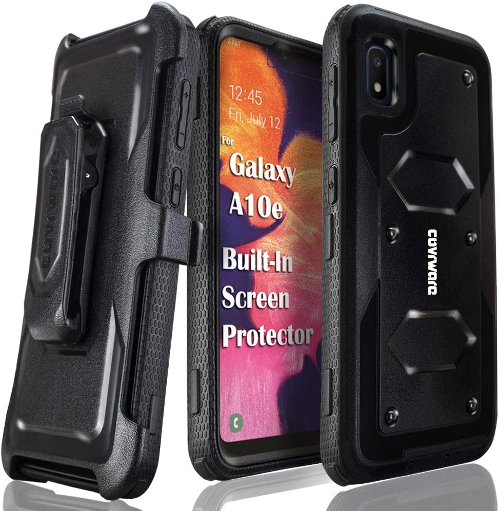 COVRWARE Aegis Series Case Compatible with Samsung Galaxy A10e with Built-in [Screen Protector] Heavy Duty Full-Body Rugged Holster Armor Case [Belt Swivel Clip][Kickstand], Black