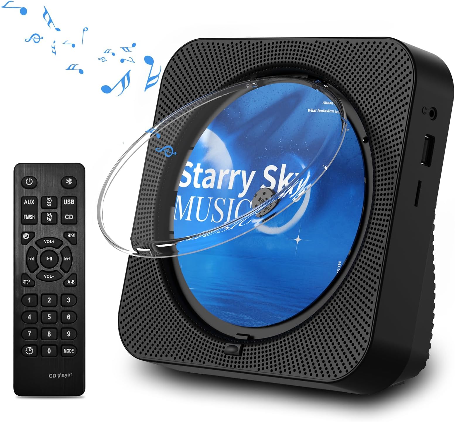 CD Player Portable Bluetooth 5.1 Desktop CD Player with HiFi Sound Speakers,Remote Control,Dust Cover,LED Display,Boombox FM Radio,USB/AUX for Home,Kids (Black)