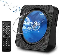 Leitor de CD portátil Bluetooth 5.1 Desktop CD Player com alto-falantes de som HiFi, controle remoto, capa contra poeira, display LED, rádio FM Boombox, USB/AUX para casa, crianças (preto)