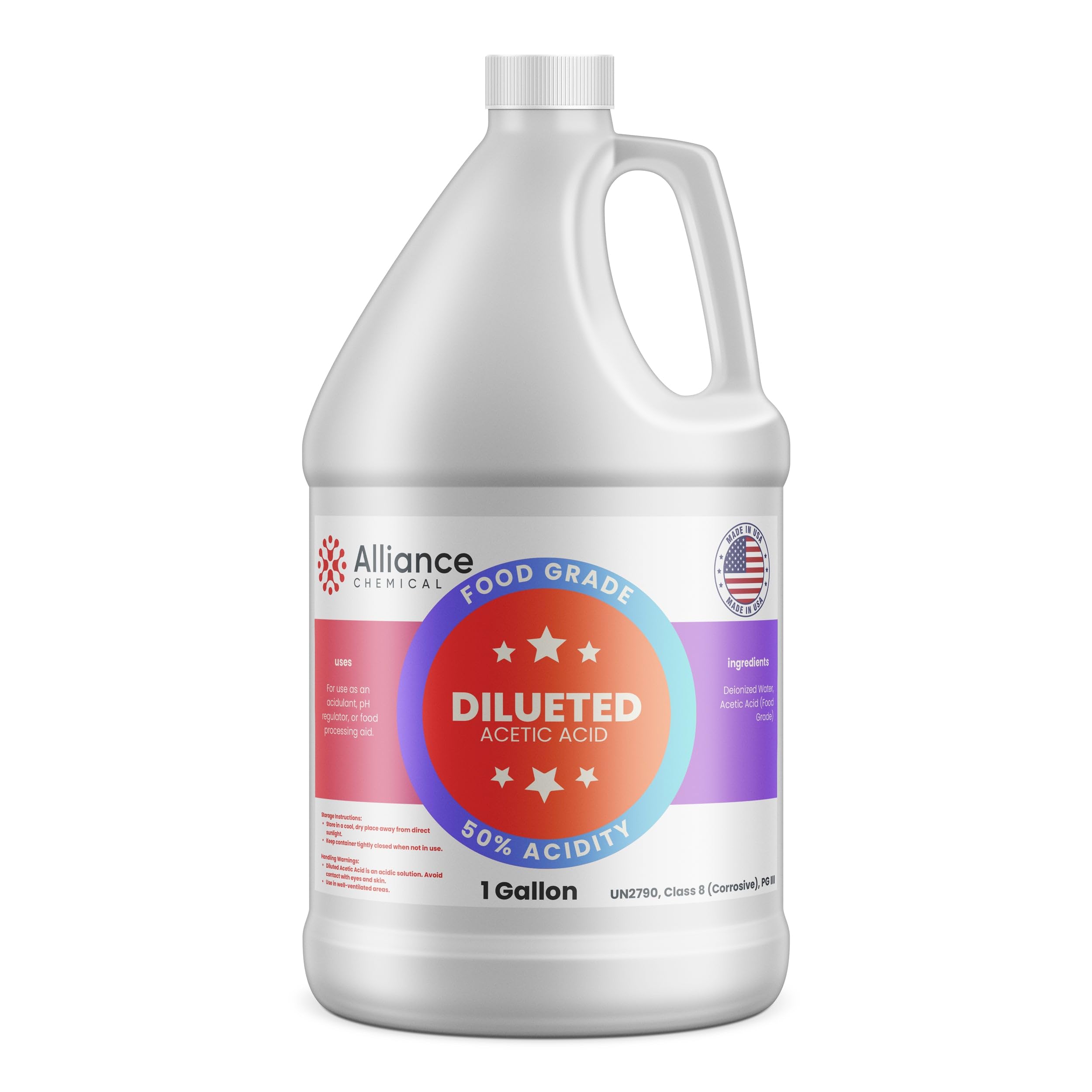 50% Diluted Acetic Acid Food Grade - 1 Gallon – for Industrial Cleaning, Metal Surface Preparation, pH Adjustment, and Chemical Processing
