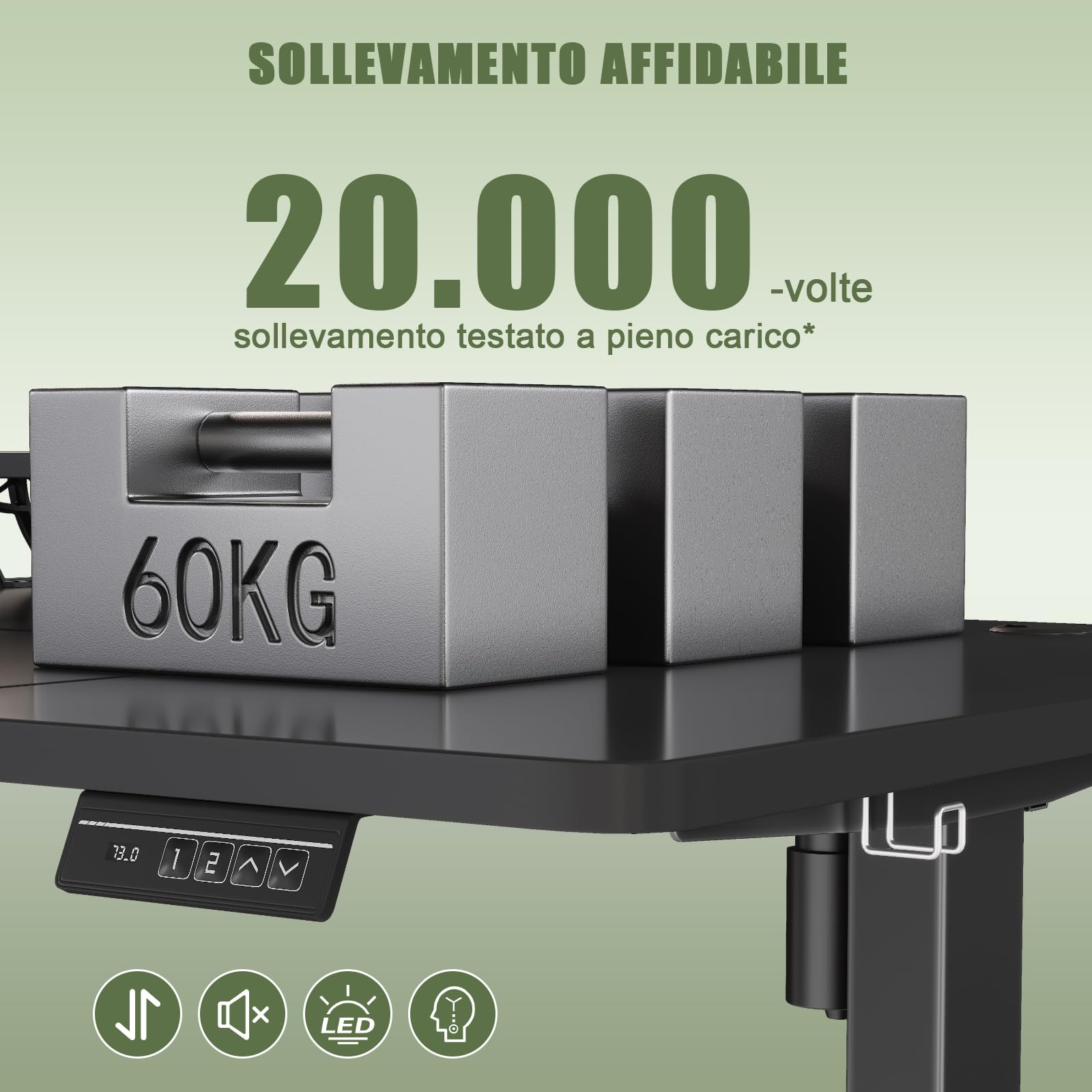 Devoko 120 x 60 cm Scrivania Regolabile in Altezza Supporto per Monitor | Regolabile con 2 Altezze di Memoria, Per Camera da Letto, Studio, Ufficio, Nero