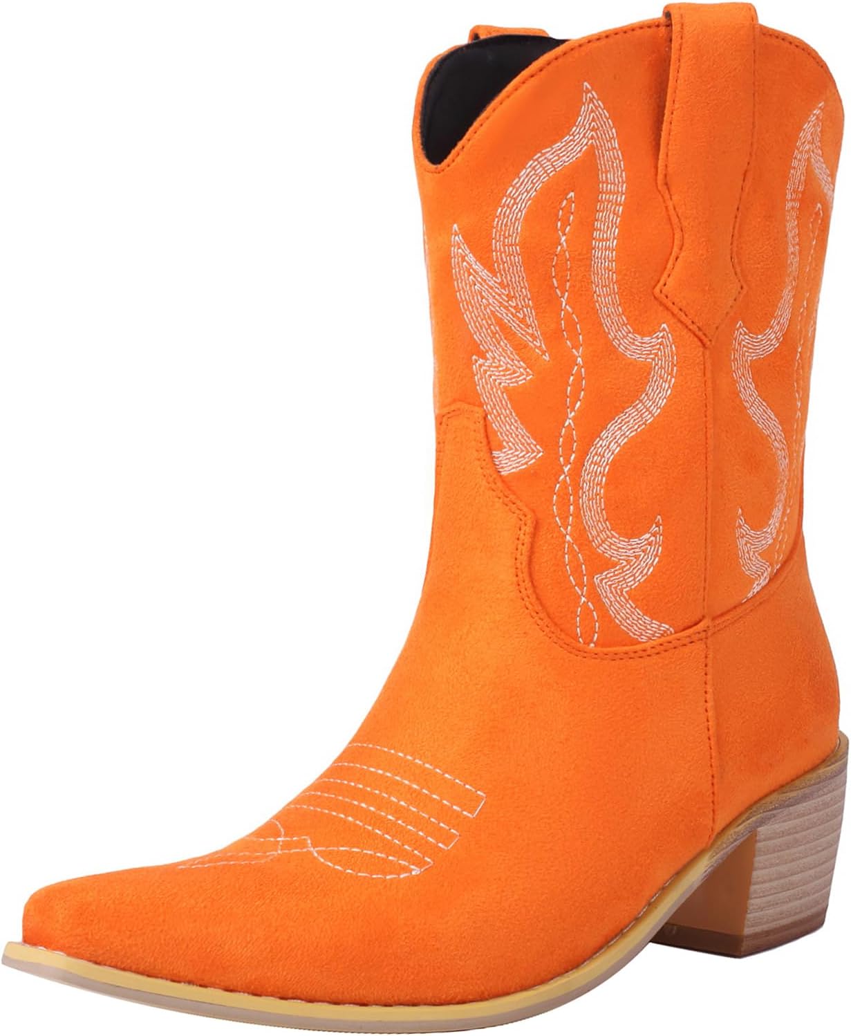 Cozivwaiy Classic Cowboy Booties Embroidered Women Pointed Toe Ankle Boots Western Country Boots Pull on Block Heel Booties