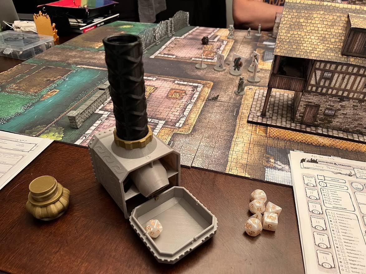 MunnyGrubbers - Hammer Dice Tower - (Random 7PCS D20 Dice Set Included) - DiceHolder - DiceRoller - Tabletop RPG Accessory - DND - D&D - (Silver) image 2
