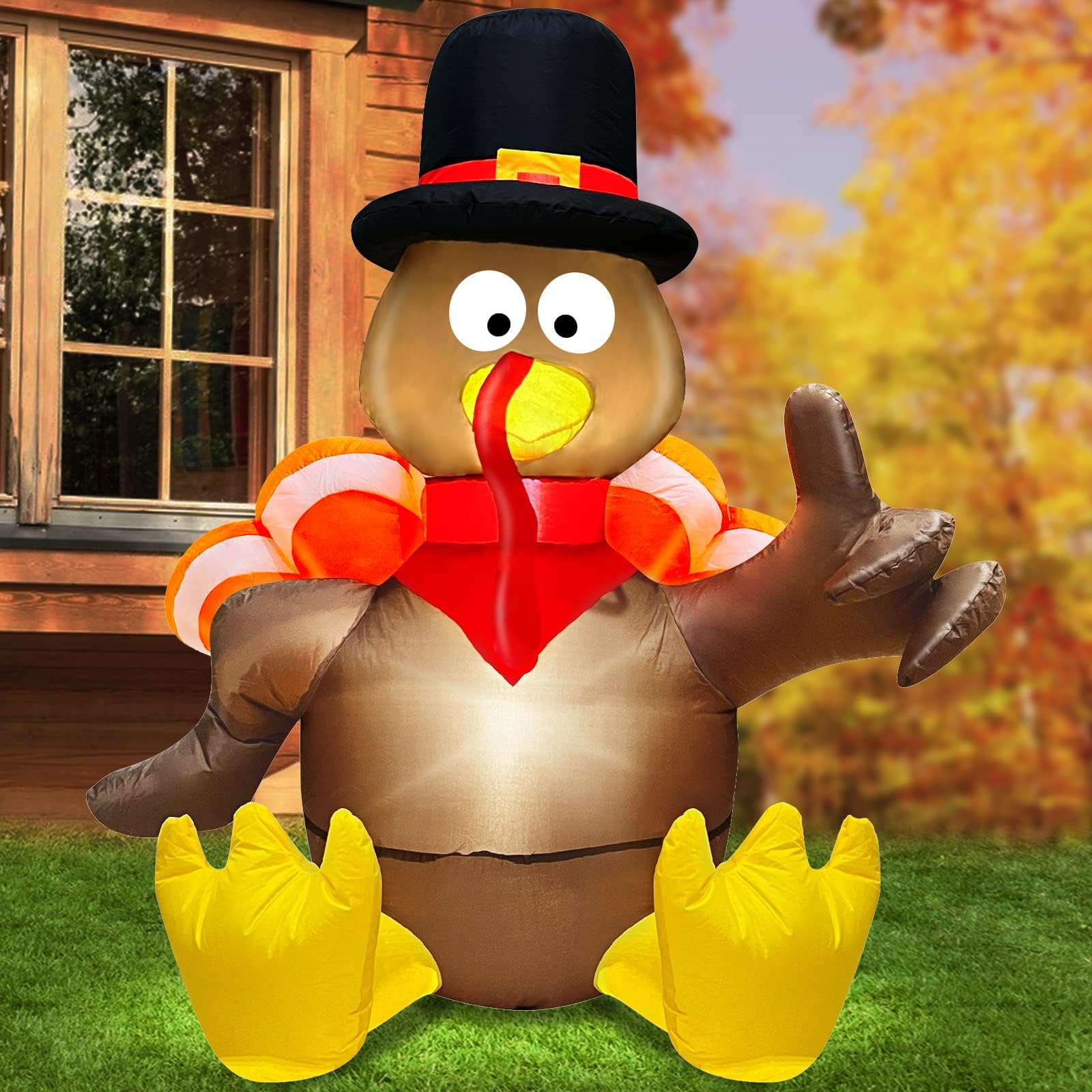 TURNMEON3.5 Ft Thanksgiving Outdoor Decorations Inflatables Turkey Blow Up Yard Decorations Built-in LED Lights Fall Thanksgiving Decorations Outside Lawn Yard Garden Home Indoor Decor Holiday Party