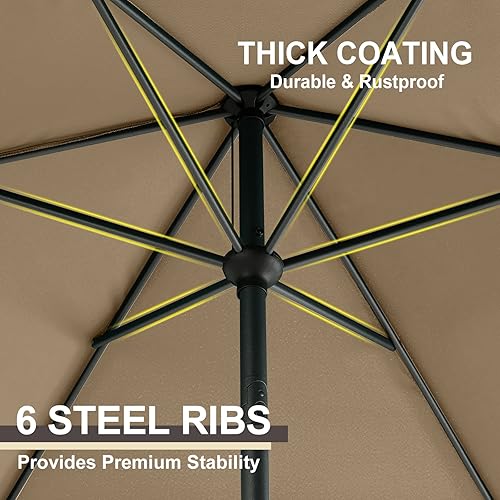 Miniatura 5 de Gardesol Sombrilla de patio de 7.5 pies, sombrilla de mercado al aire libre con botón de inclinación/manivela, 6 varillas resistentes, resistente a