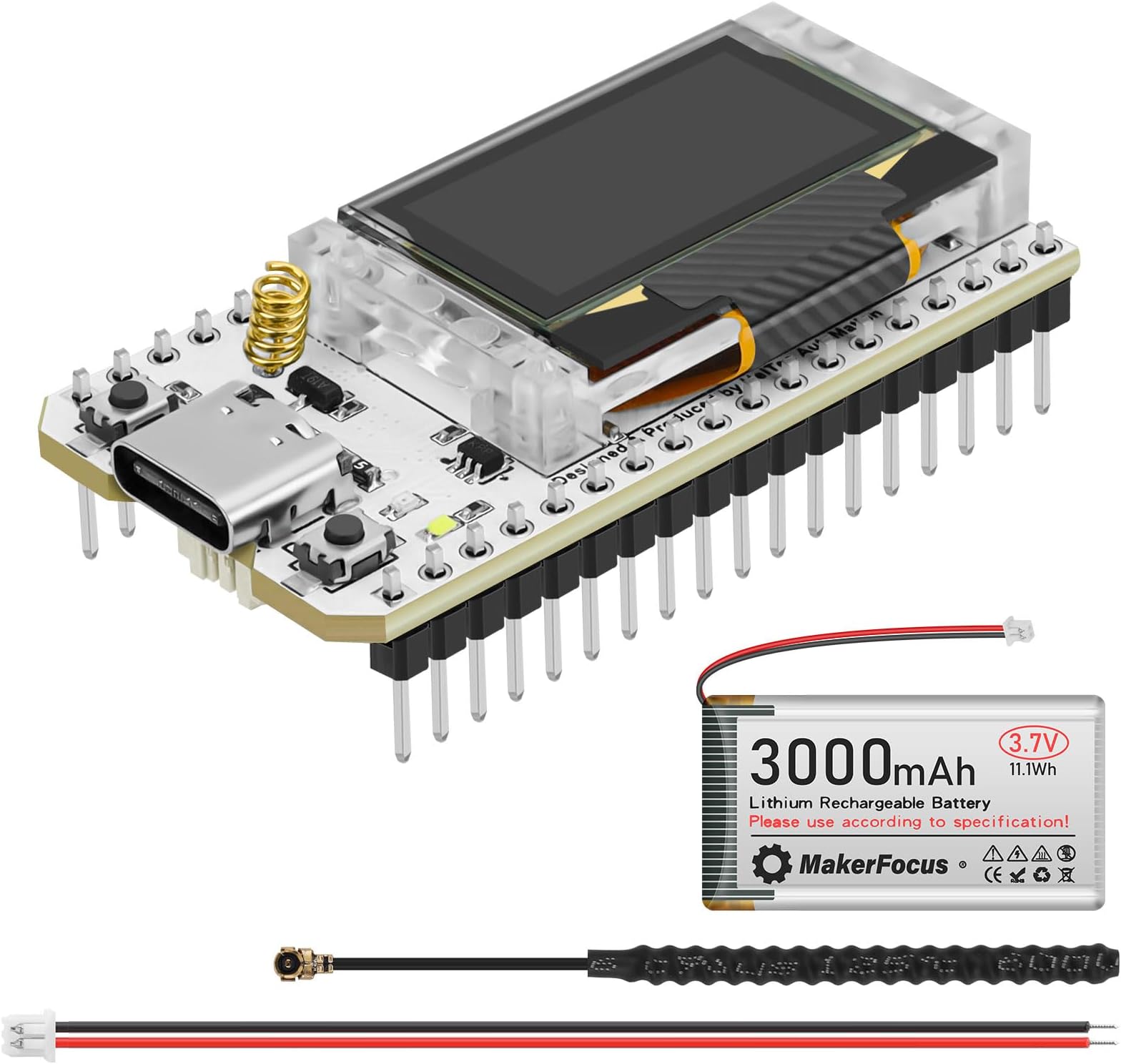 ESP32 LoRa V3 Development Board with 3000mAh Battery and 915MHz Antenna, Integrated WiFi Bluetooth SX1262 CP2102 0.96-inch OLED Display Type C for Meshtastic IoT Arduino Intelligent Scene