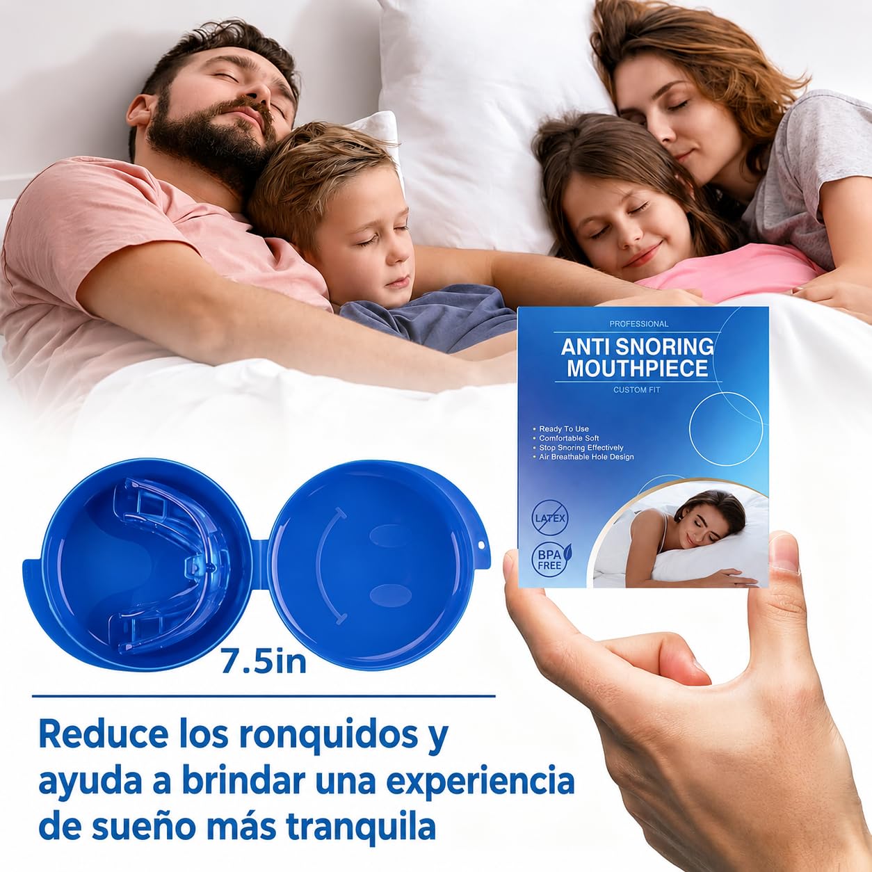 Dispositivo Anti Ronquidos, Férula Antironquidos para Dormir, Listo para usar, Dispositivo de Avance Mandibular - Reutilizable, Ayuda a Reducir los Ronquidos, ideal para el uso Nocturno - Azul