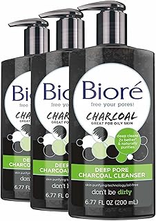 Bioré Charcoal Face Wash with Deep Pore Cleansing, for Dirt and Makeup Removal From Oily Skin, 6.77 Ounce, 3-pack