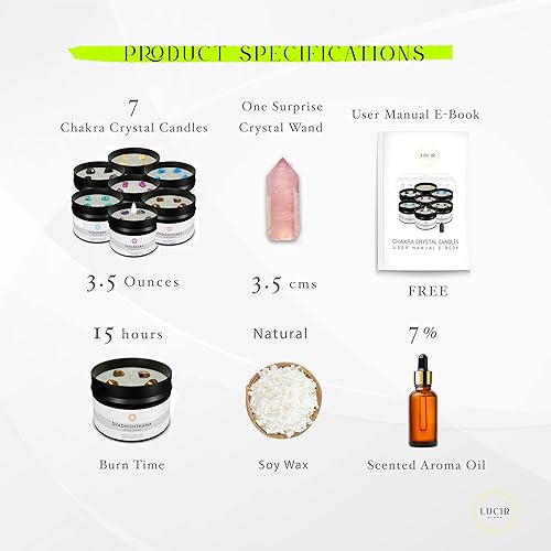 Miniatura 2 de Juego de velas perfumadas de chakra curativo con varita sorpresa | 7 velas perfumadas con cristales de chakra, varita | Libro electrónico incluido