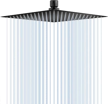 Rainfall Shower Heads with Self-Cleaning Silicone Fixed Rain Shower Head 8 Inch, Square Powerful High Pressure Overhead Shower Head Chrome