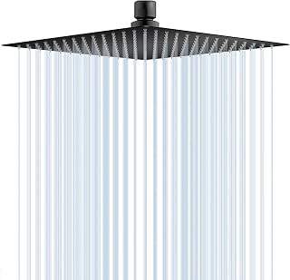 Shower Head Rain Shower 12" with Self-Cleaning Nozzles Head Shower Stainless Steel 304-Square Shower Head Rain Shower Rain Shower Head Black