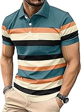 Men's Casual Polo Shirts Short Sleeve Fashion Golf Shirt Classic Striped Slim Fit T-Shirts