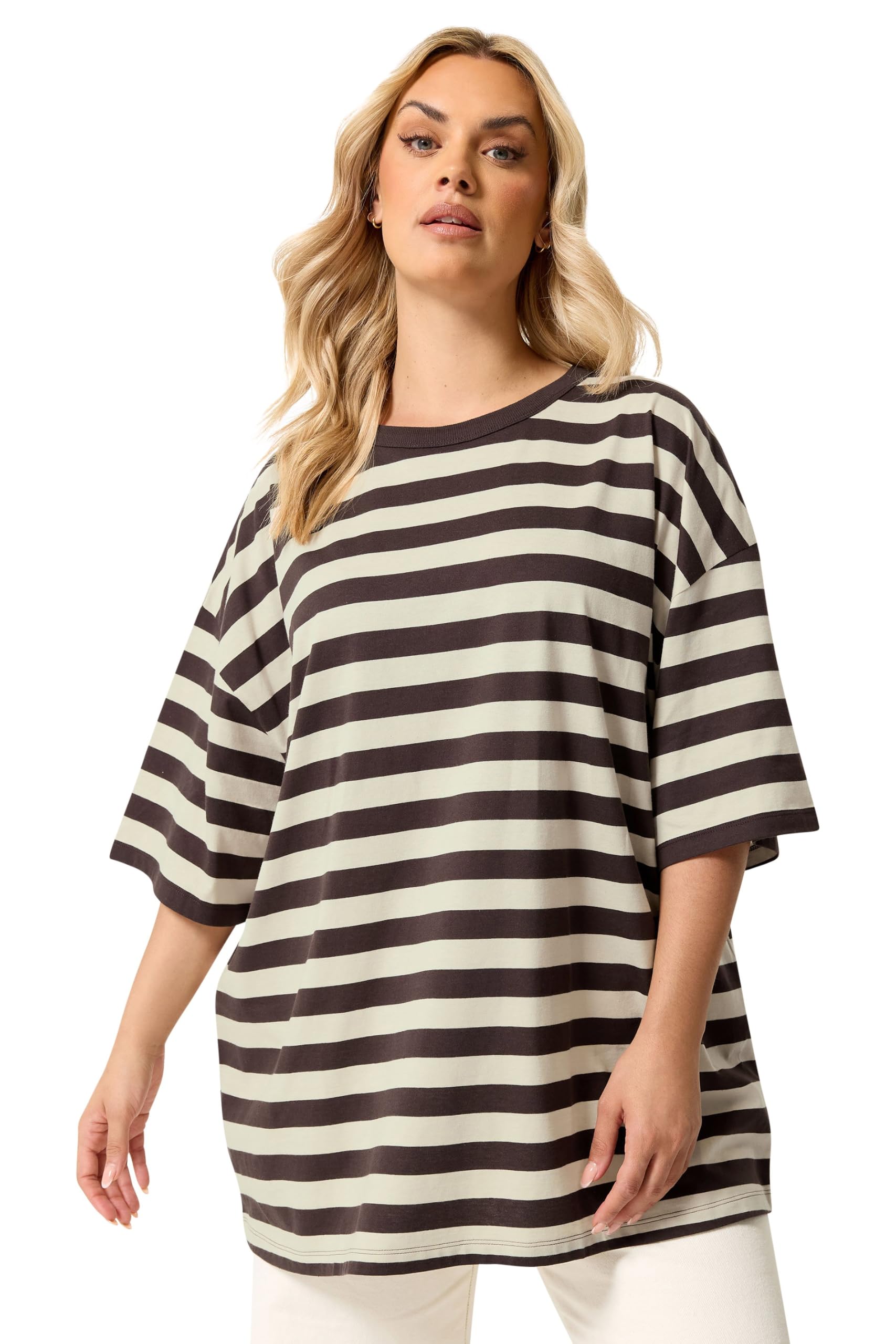 Yours Women's Cream Boxy Stripe T-Shirt In Size 30-32