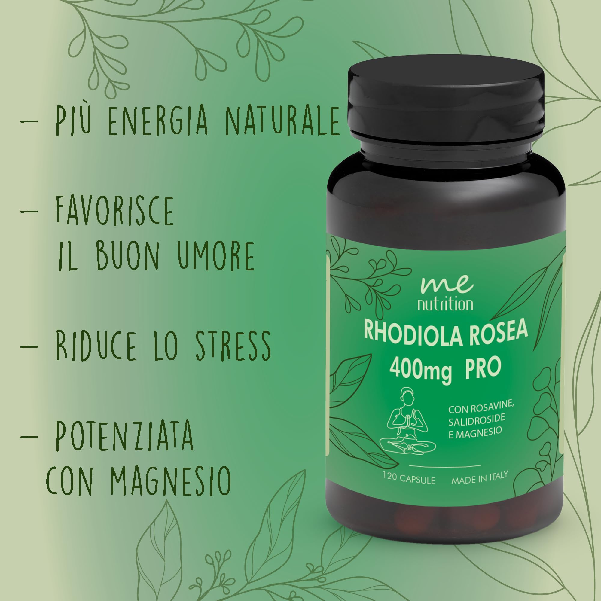 Rhodiola Rosea 400mg PRO potenziato con Magnesio 120 capsule Buon Umore, Equilibrio Emotivo, Stanchezza Fisica e Mentale, Antistress, Concentrazione (Scorta fino a 4 mesi) Made in Italy Me Myeasy
