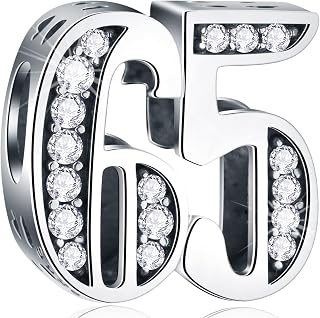 5,10 to 50 52 55 56 60 65 70 75 80 Birthday Charms fits European Anniversary Bracelets, 925 Sterling Silver Number Charms with Clear CZ Stones, Gifts for Family/Lover/Friends