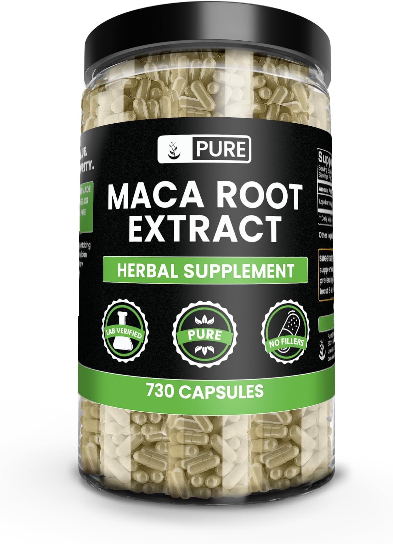 PURE ORIGINAL INGREDIENTS Maca Root (730 Capsules) No Magnesium Or Rice Fillers, Always Pure, Lab Verified