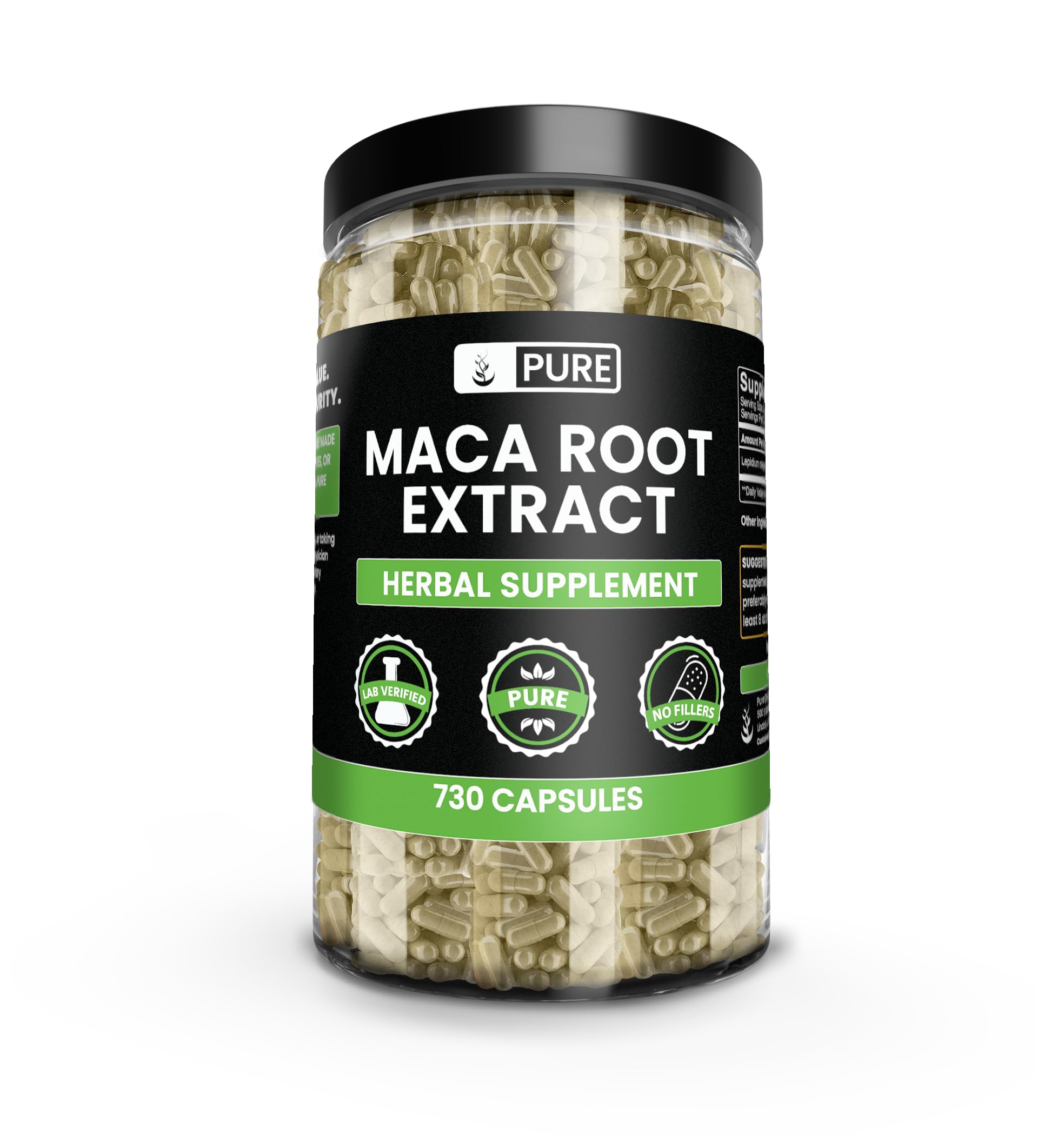 PURE ORIGINAL INGREDIENTS Maca Root (730 Capsules) No Magnesium Or Rice Fillers, Always Pure, Lab Verified
