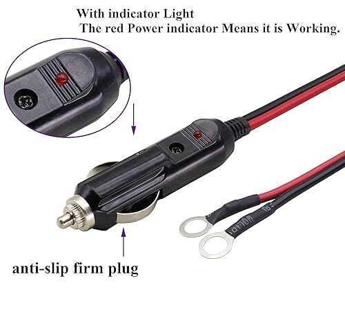 Miniatura 4 de AAOTOKK Paquete de 2 cables de terminal de anillo O de 16 AWG a encendedor de cigarrillos macho, conector de terminal de anillo tórico, cable de