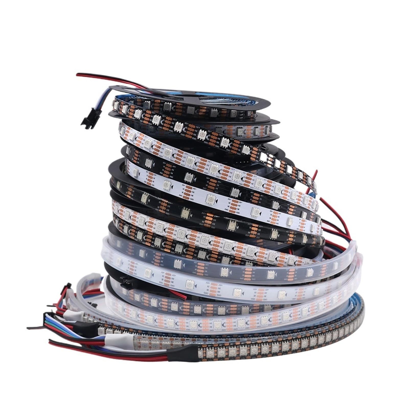 Tira de LED RGB 5050 DC5V DC12V Cinta de iluminación inteligente IC incorporada 30 60 144 LED por metro(Black PCB,5V WS2813_5M 30 IP30)