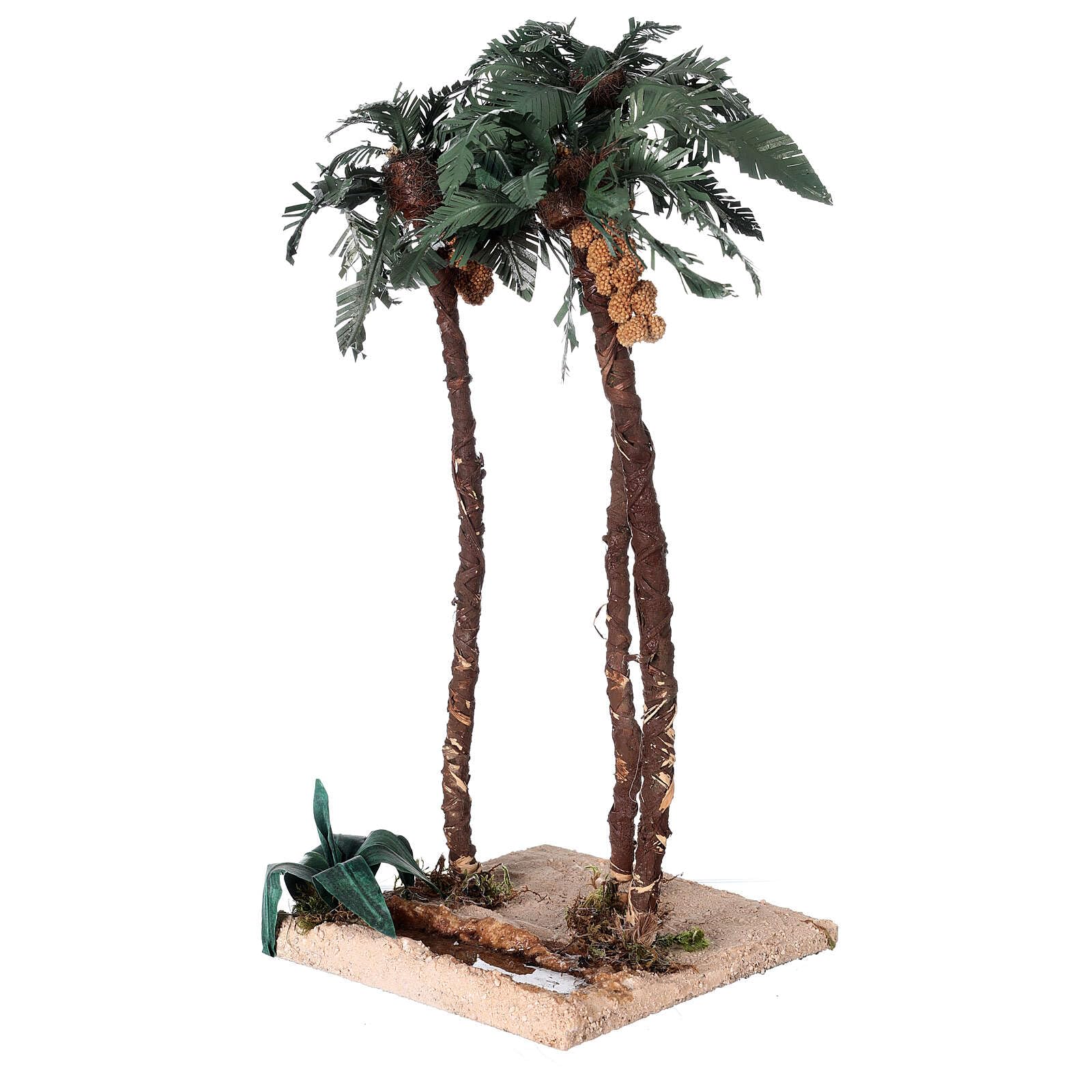 Holyart Mousse végétale, Lichens, Arbres, Pavages: Palmier Triple avec Oasis crèche h 30 cm