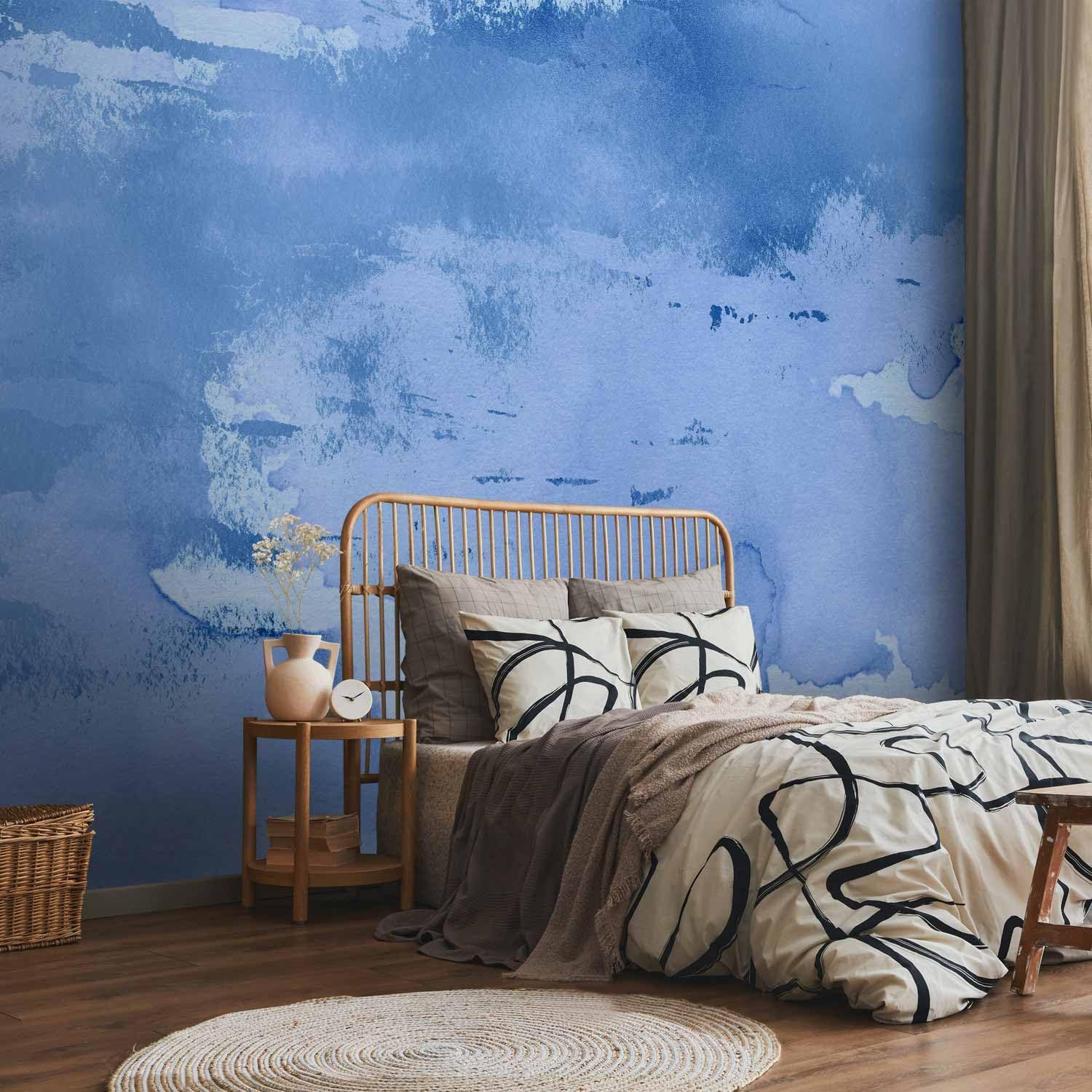 artgeist Wall Mural Concrete 118x83 in - Non-Woven Wallpaper Fleece Wall Decor Photo Print Picture Image Design Abstract Faux Stone Paint Stains Blue Violett a-A-10180-a-c
