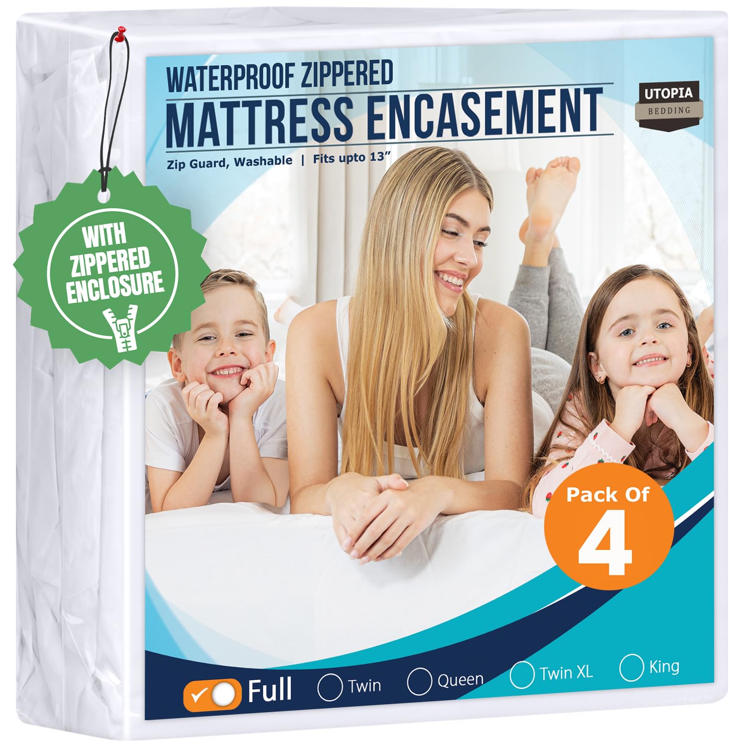 Bedding Waterproof Mattress Protector Full Size (Pack of 4), Zippered Mattress Encasement Bed Bug and Dust Mite Proof, Absorbent Six-Sided Mattress Cover