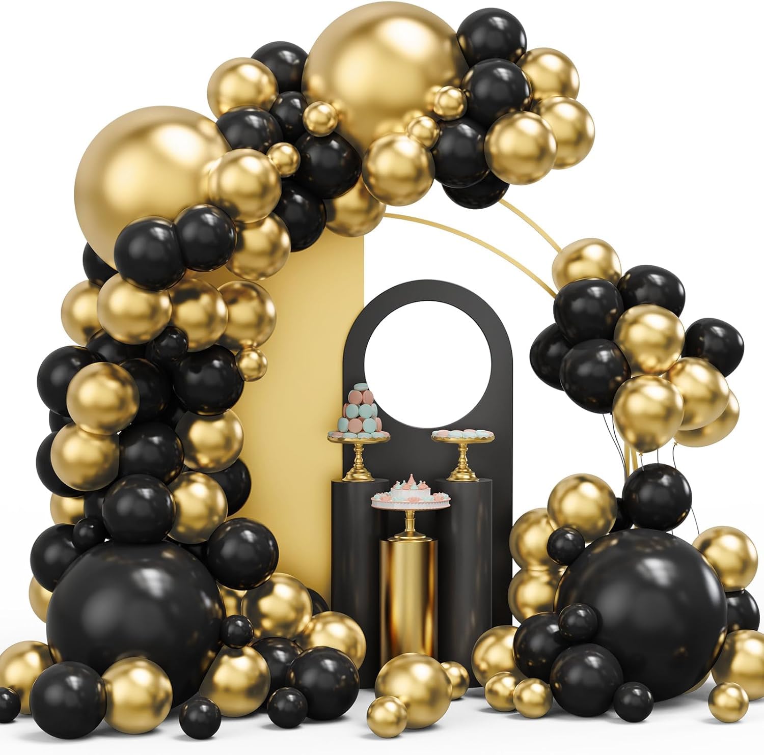 Black and Gold Balloons Garland Arch Kit, 134pcs Black and Metallic Gold Balloons with Different Size for Graduation, 2024 New Year, Birthday, Anniversary Party Decorations Supplies