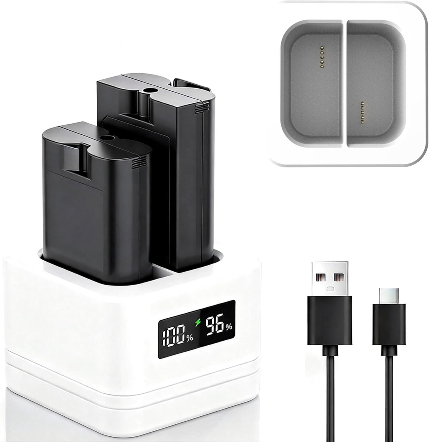 2026 Upgraded Ring Battery Charging Hub 2-Slot White with Digital Display & Type-C Fast Charging, Battery Included, Compatible with Ring Video Doorbell 2/3/4/Plus, Spotlight Cam & Stick Up Cam Battery