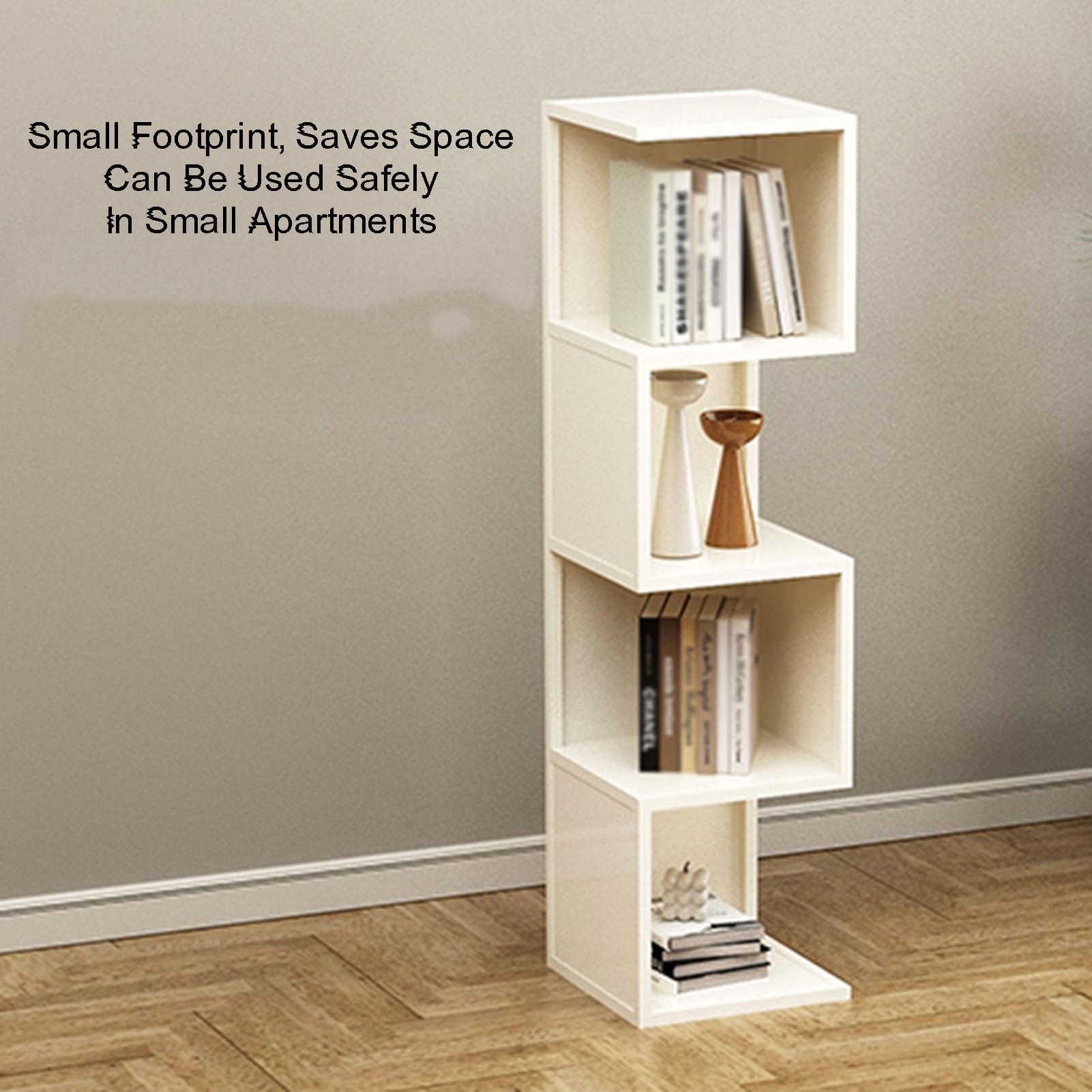 2/3/4/5-poziomowy Regał Na Książki, Metalowy, Geometryczny Stojak Na Ozdoby Do Salonu, Nośność 150 Kg Do Sypialni/biura Domowego(White,4-Tier)