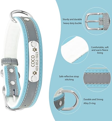 Miniatura 2 de Juego de collar y correa reflectante personalizado para perro, collar de perro de cuero personalizado con placa de nombre, collares de perro