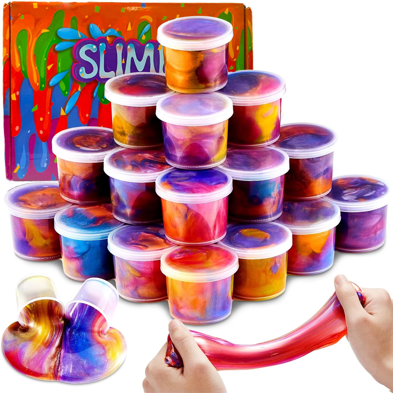 24 Pack Galaxy Slime Balls - Slime Kit Stretchy, Non-Sticky, Mess-Free Stress Relief Toys, Party Bag Filler for Kids, Classroom Rewards, Goodie Bag Stuffers for Boys & Girls (Bulk)