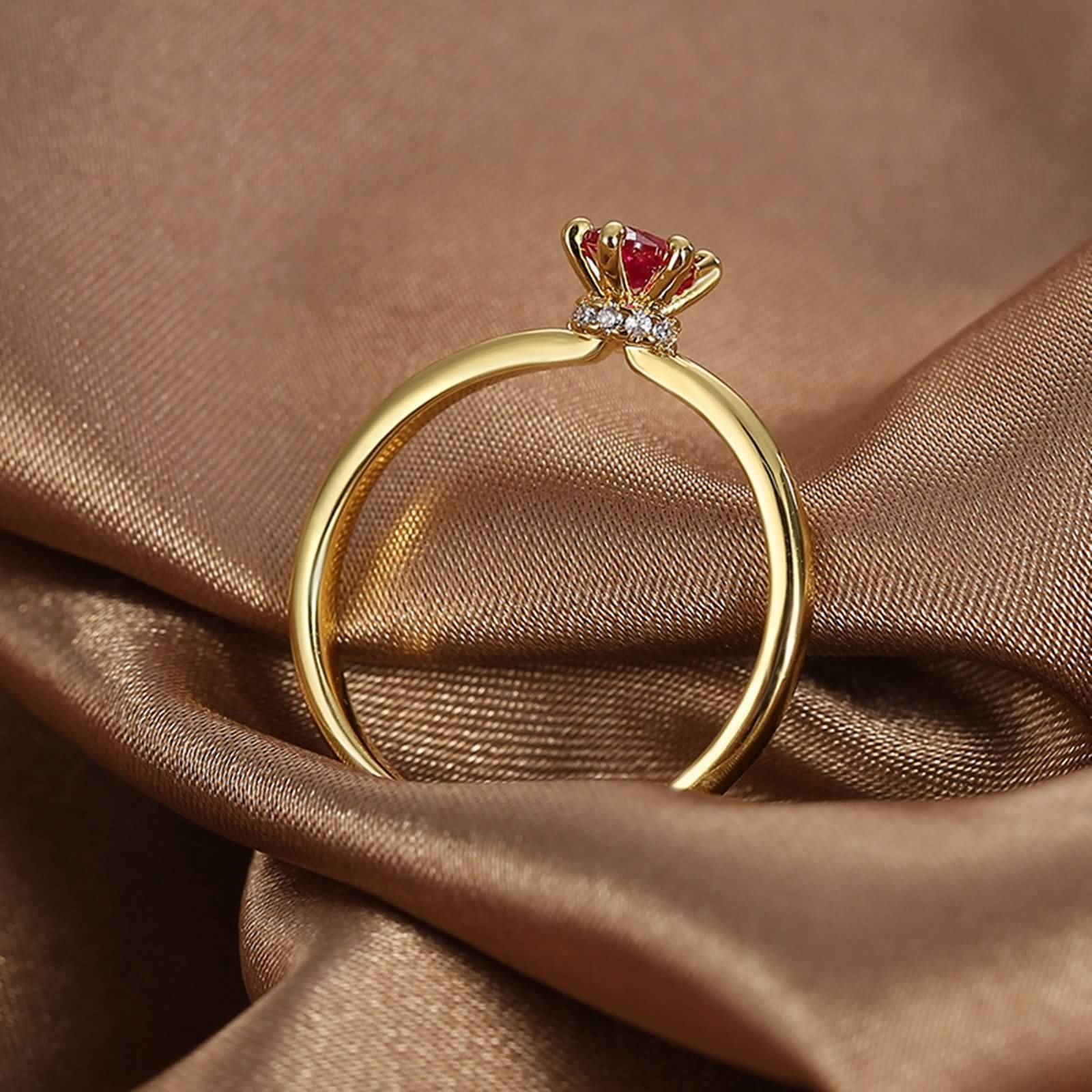 Beydodo Anillo Compromiso Oro 9 14 18 K para Mujer con Marquesa con Rubí Creado y Moissanita, Anillo Mujer Oro Matrimonio