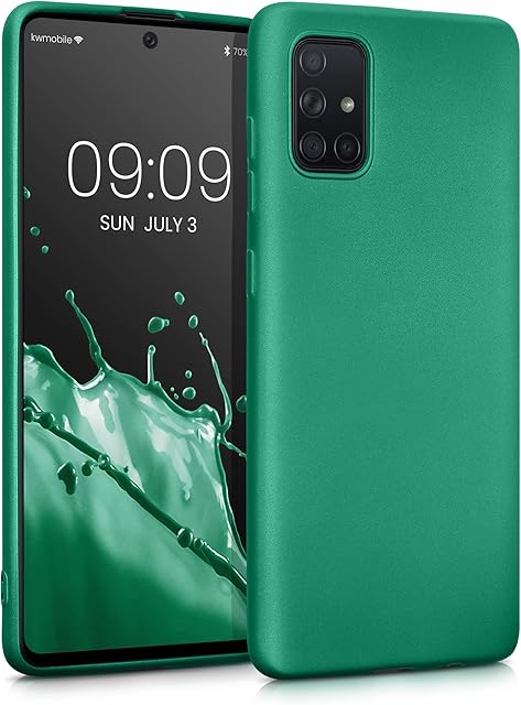 kwmobile TPU Case Compatible with Samsung Galaxy A71 - Case Soft Slim Smooth Flexible Protective Phone Cover - Dark Metallic Green