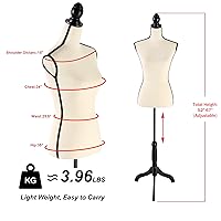 Vista 3 de HAORUI Maniquí femenino con forma de vestido torso, cuerpo de maniquí ajustable en altura con soporte de trípode resistente para exhibición de ropa